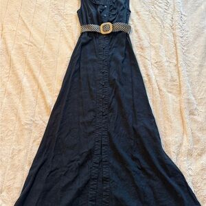 Ellen Tracy Black Maxi Dress with Patterned Belt